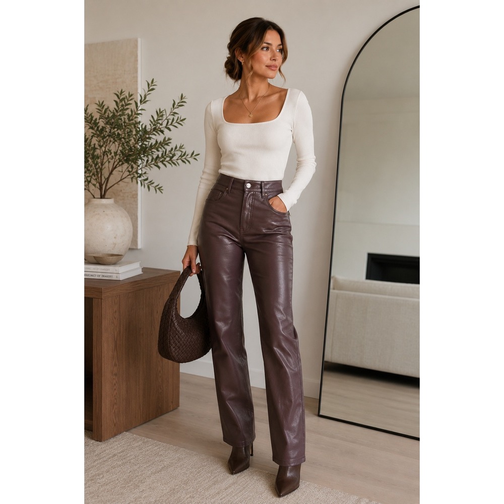 Wilfred Melina Vegan Leather Pants Plum Mauve High Waist‎ Straight Leg Size 4